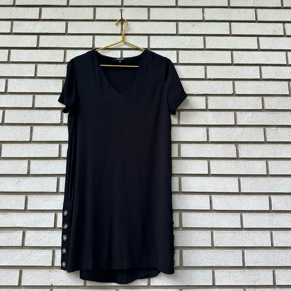 Madewell Side-Button Easy Dress Black Viscose Shift Dress Size M Minimalist - Picture 3 of 10